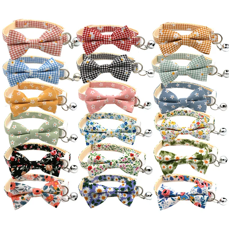 

Pet Dog Collar Bow Daisy Plaid Sunflower Pattern Cute Bell Adjustable Dog Cat Collars Puppy Pet Dog Accessories for Small Dogs