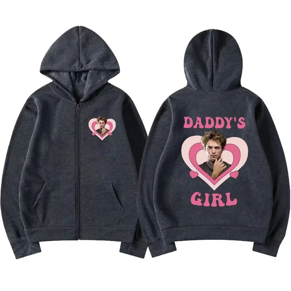 Description Picture 5 of itemDaddy's Girl Robert Pattinson Graphic Zip Up Hoodie Unisex Fashion Zipper Sweatshirt Men Oversized Jacket Hooded Coat Streetwear