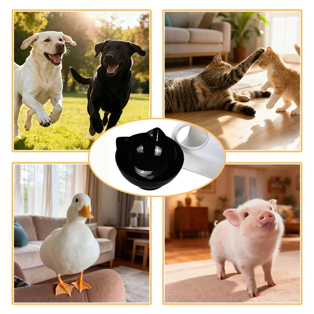 Double Kitten Bowl 2 Cat Feeder Container Tilted Pet Inclination Stand Cats PC Plastic Non-slip Feeding Bowl For Small Dogs Cats 4