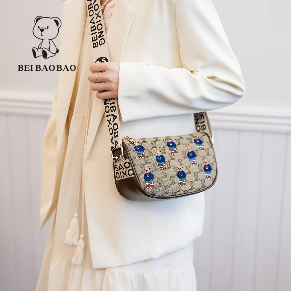 Beibaobao Autumn New Color Matching Versatile Mini Bear Bag Single Shoulder Crossbody Bag Casual Classic Women's