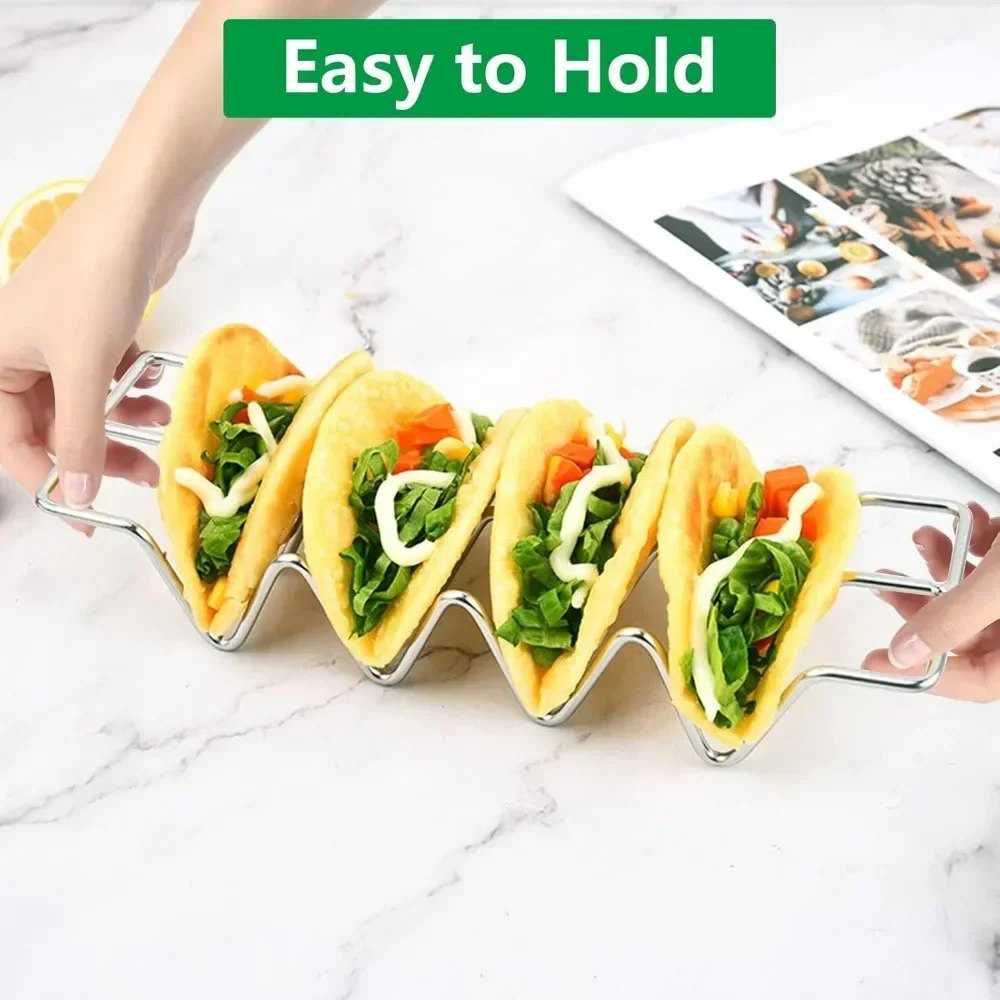 Mexican Taco Holder Stand Stainless Steel Tortilla Pancake Stand Holder Creative Wave Shape Tray Rack Kitchen Gadgets Pancake Tool Tortilla Press Taco Holder 4PCS
