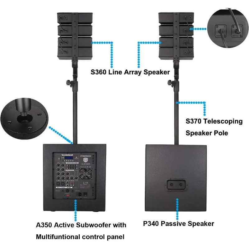 Club 3000 12-Inch 4000w Function SD Card Remote Control,Two subwoofers and 8 line Array Speakers Set for Church, DJ, Live 2