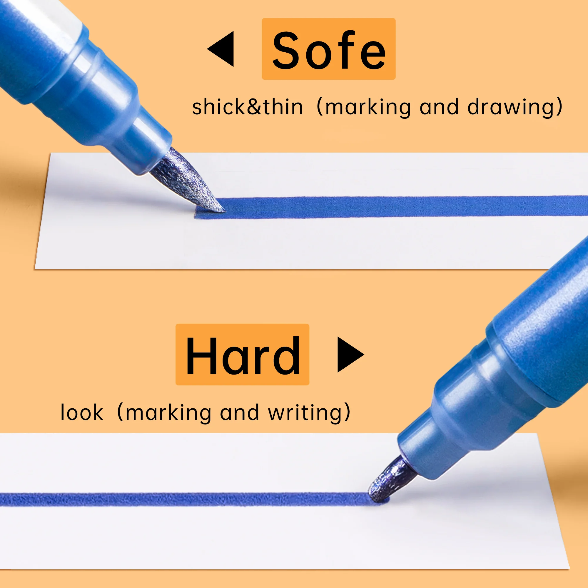 브러시 금속 페인트 마커 펜, 듀얼 팁 금속 마커, 글리터 낙서 눈부심 드로잉 펜, 미술 용품, 6 색, 12/24 색