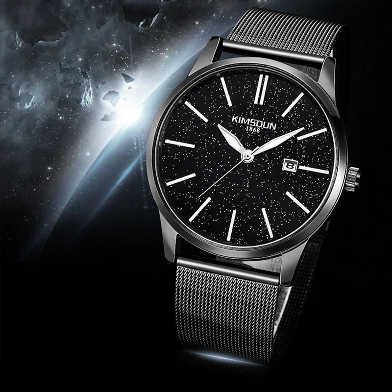 Fashion Starry Sky Dial Watch Men Simple Round Stainless Steel Quartz Wristwatch Casual Luminous Waterproof Male Clock Cheap New