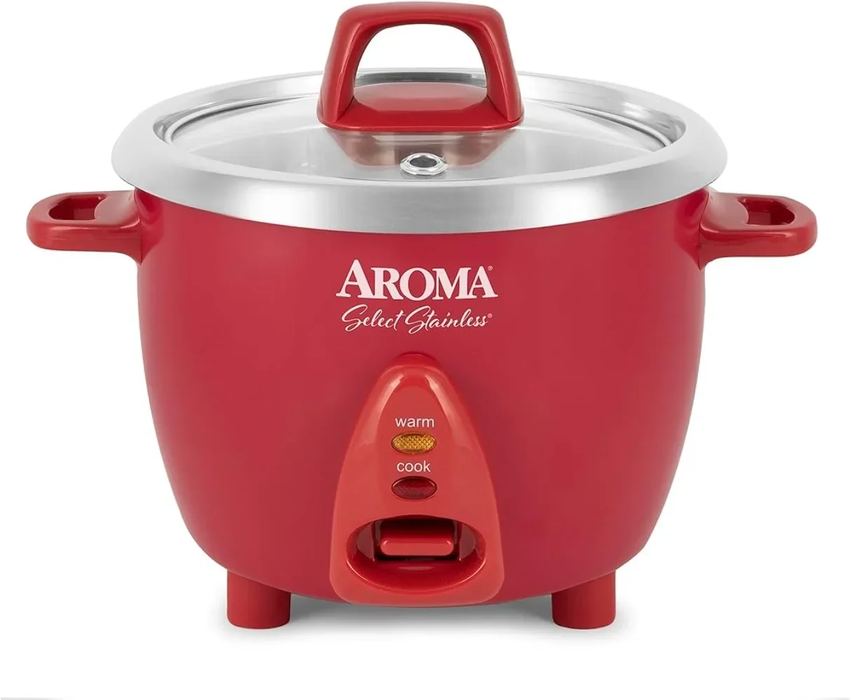 

Aroma Housewares Select Stainless Rice Cooker & Warmer with Uncoated Inner Pot, 6-Cup(cooked)/ 1.2Qt, ARC-753SGR, Red