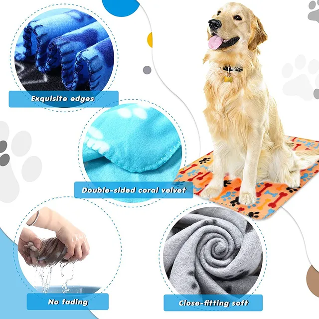 Puppy Blanket Soft Fleece Pet Blanket for Small Medium Large Dogs Cats Kitten Warm Paw Printed Dog Blanket Sleep Mat Bed Covers 3