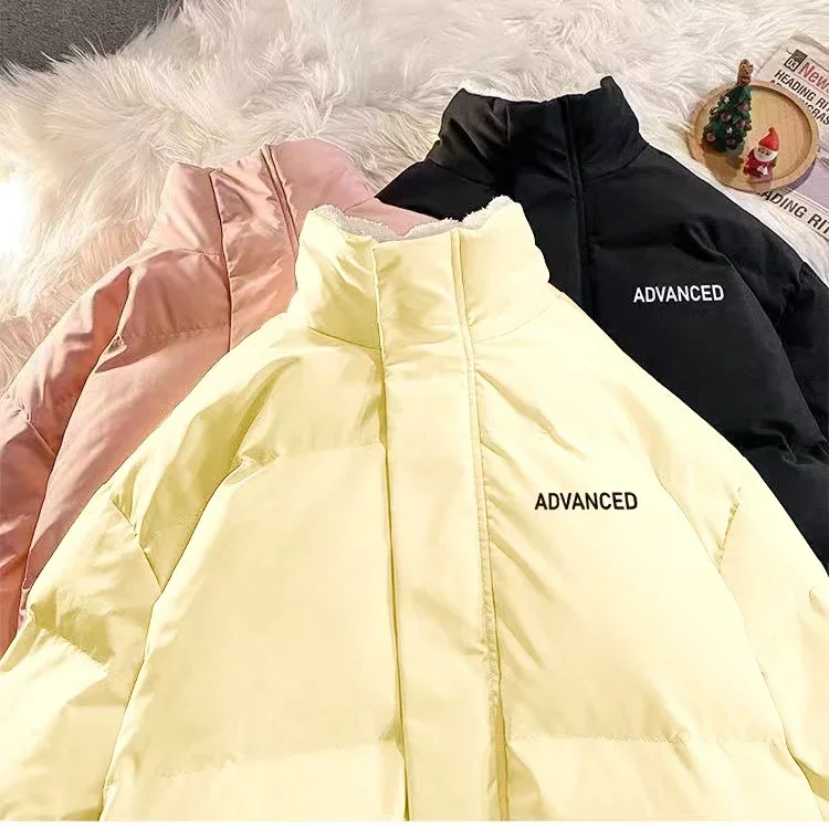 Fleece Thicken Letter Graphic Men and Women Winter Coat Unisex Oversize Parkas Korean Coat Warm Baggy Casual Jackets Feamle