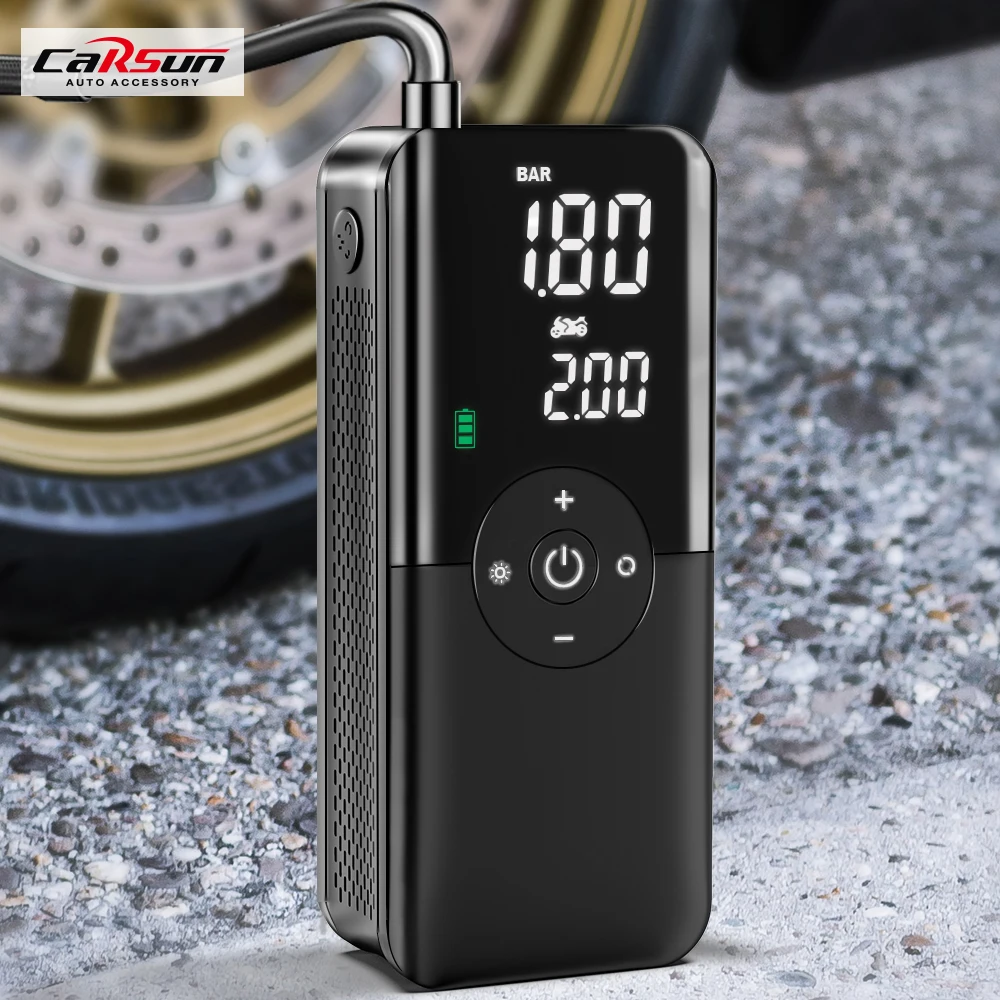 Compresseur à Air Portatif, Gonfleur Pneus Voiture, Mini Compresseur Pneu  12V,Pompe Pneus avec écran LCD Numérique Lampe LED,Compresseur Electrique  pour Voiture Velo Moto