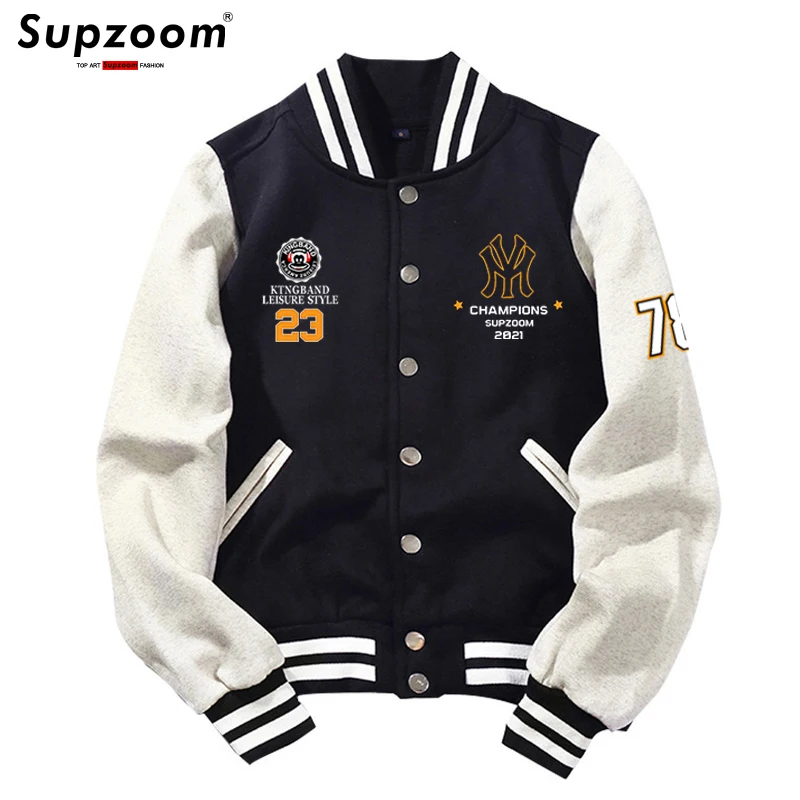 Supzoom 2023 New Arrival Letter Rib Sleeve Cotton Top Fashion Logo Single Breasted Casual Print Cardigan Coat Baseball Jacket 5 Sd482b2488747444fb0e76c2f326a42a8e