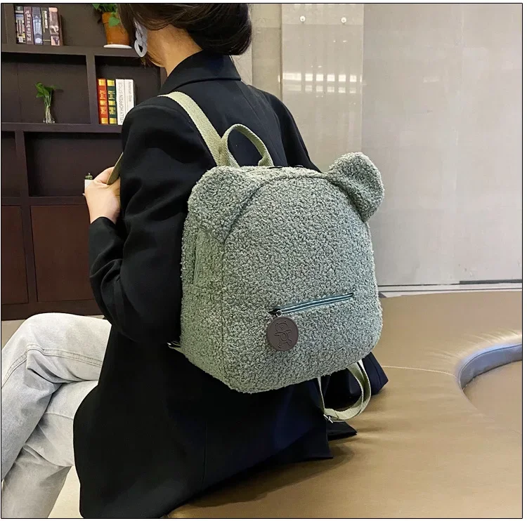 Cute Bear Ear Fleece Kids Girls Backpack Image 18