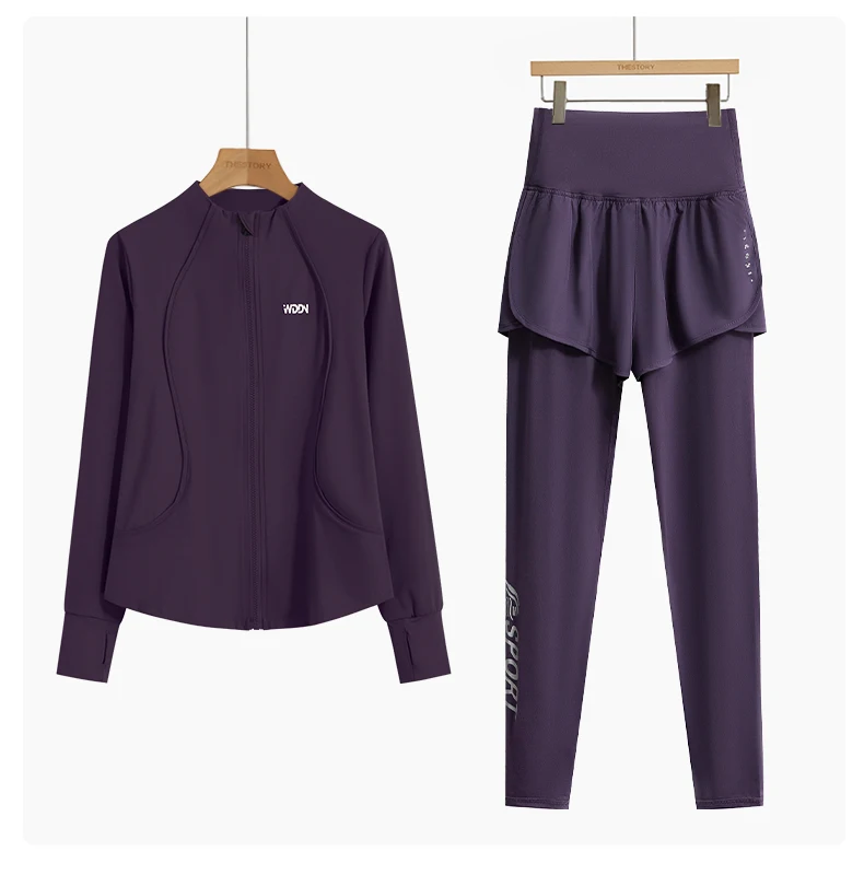 DRUR M-4XL Yoga-Outfits, 2-teiliges Trainingsset, Sweatshirt mit durchgehendem Reißverschluss und Hose, Damen-Trainingsanzug, aktive Kleidung, Herbst-Winter-Sportbekleidung – Detail 9