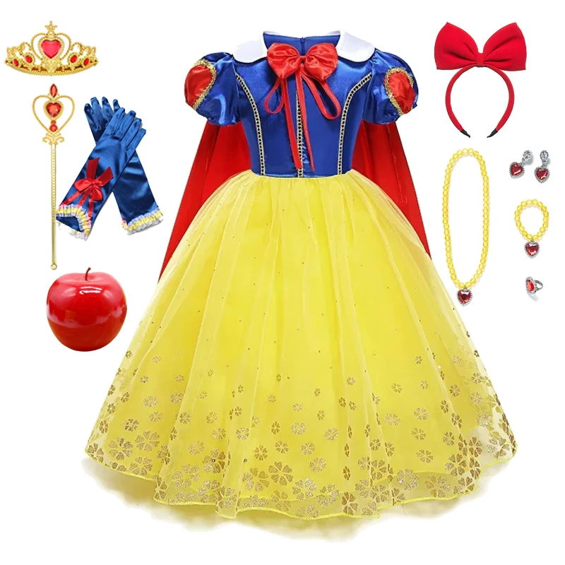 Vestido de princesa de Disney para niñas, disfraz de Blancanieves, manga abullonada, fiesta de cumpleaños