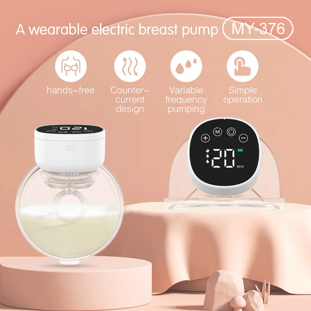 MY-376 Wearable Hands Free Electric Breast Pump Silent Invisible Breast Pump 3 Modes 9 Levels of Suction 180ML Capacity