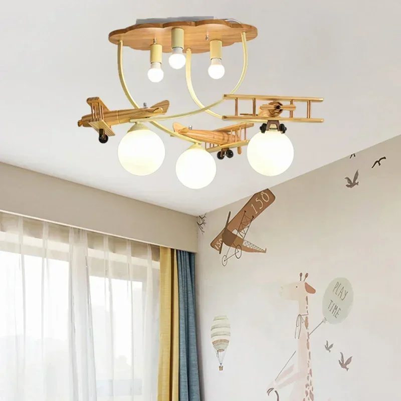 Airplane Chandelier Led Light Wooden Plane Lamp for Nursery Room Children's Bedroom Indoor Home Decor Ceiling Lights Kids Light led chandelier ceiling chandelier led pendant light