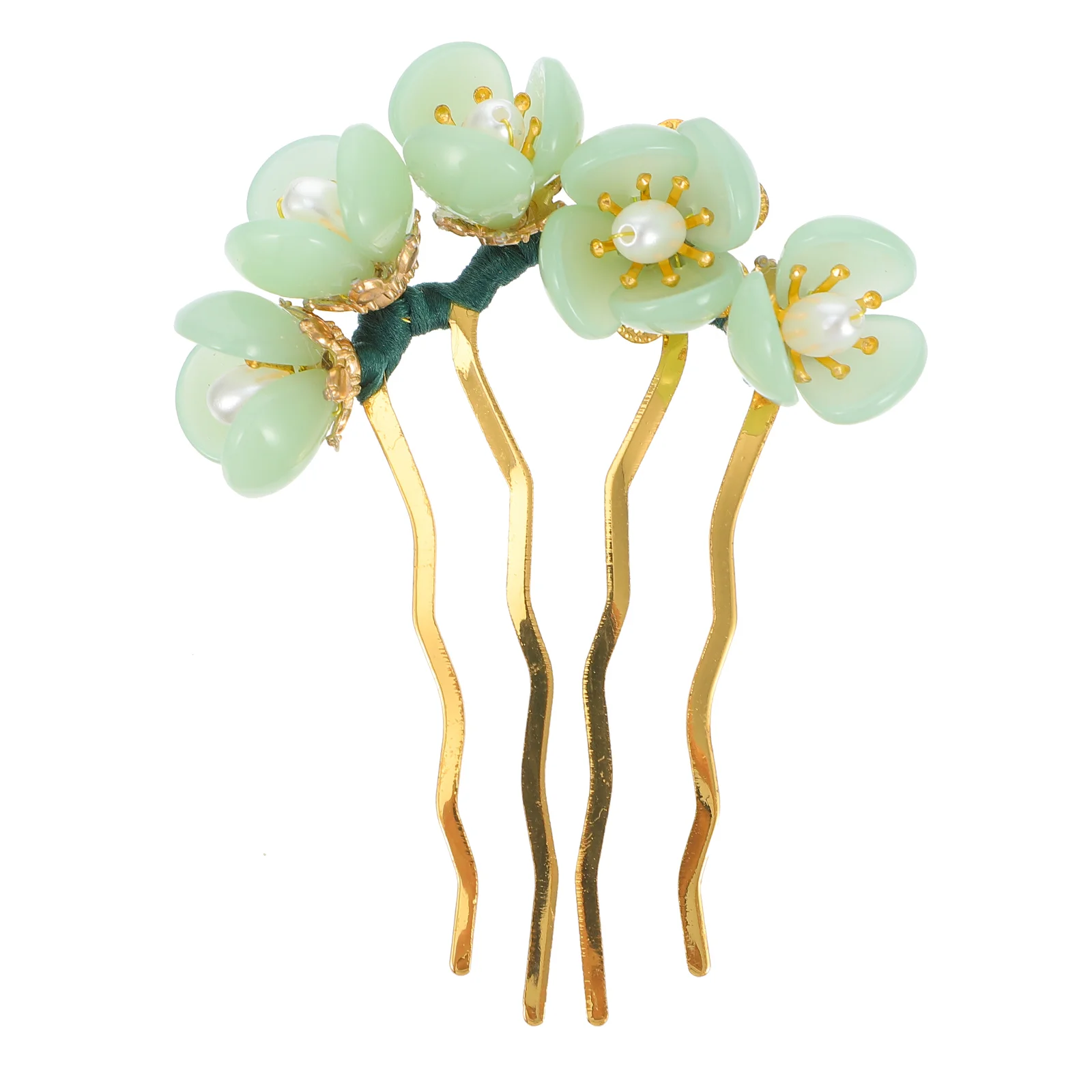 

Classic Hairpin Women's Barrettes Rhinestone Flower Sticks Natural Jade Hanfu Headdress