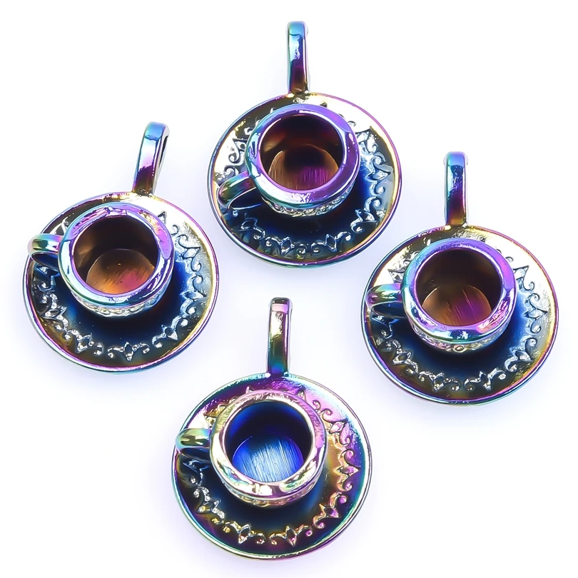 

5pcs Fashion Pattern Cup Charm Rainbow Color Alloy Pendant Accessory For Necklace Earrings Keychain DIY Jewelry Making Bulk