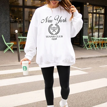 New York Tennis Club Letter Printed Womens Sweatshirts Casual Warm Long Sleeves Fashion O-Neck Hoodies Female All-Match Clothing