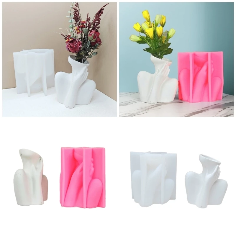 

Women Face Silicone Flower Pots Mold Concrete Candlesticks Pen Holder Molds Succulent Planter Cement Clay Mould for Home