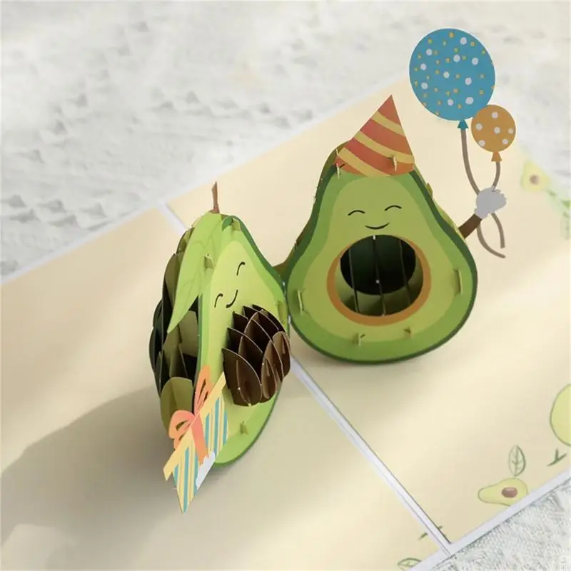 45BE 3D Avocado Birthday Card Surprise Mysterious for Children Kids Girl Boys Festival Gift Supplies Accessory