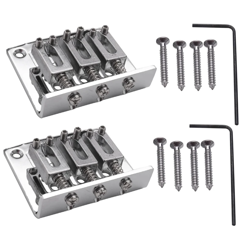 

2X Cigar Box Guitar Parts: 3-String Chrome Hard-Tail Adjustable Bridge Silver Color