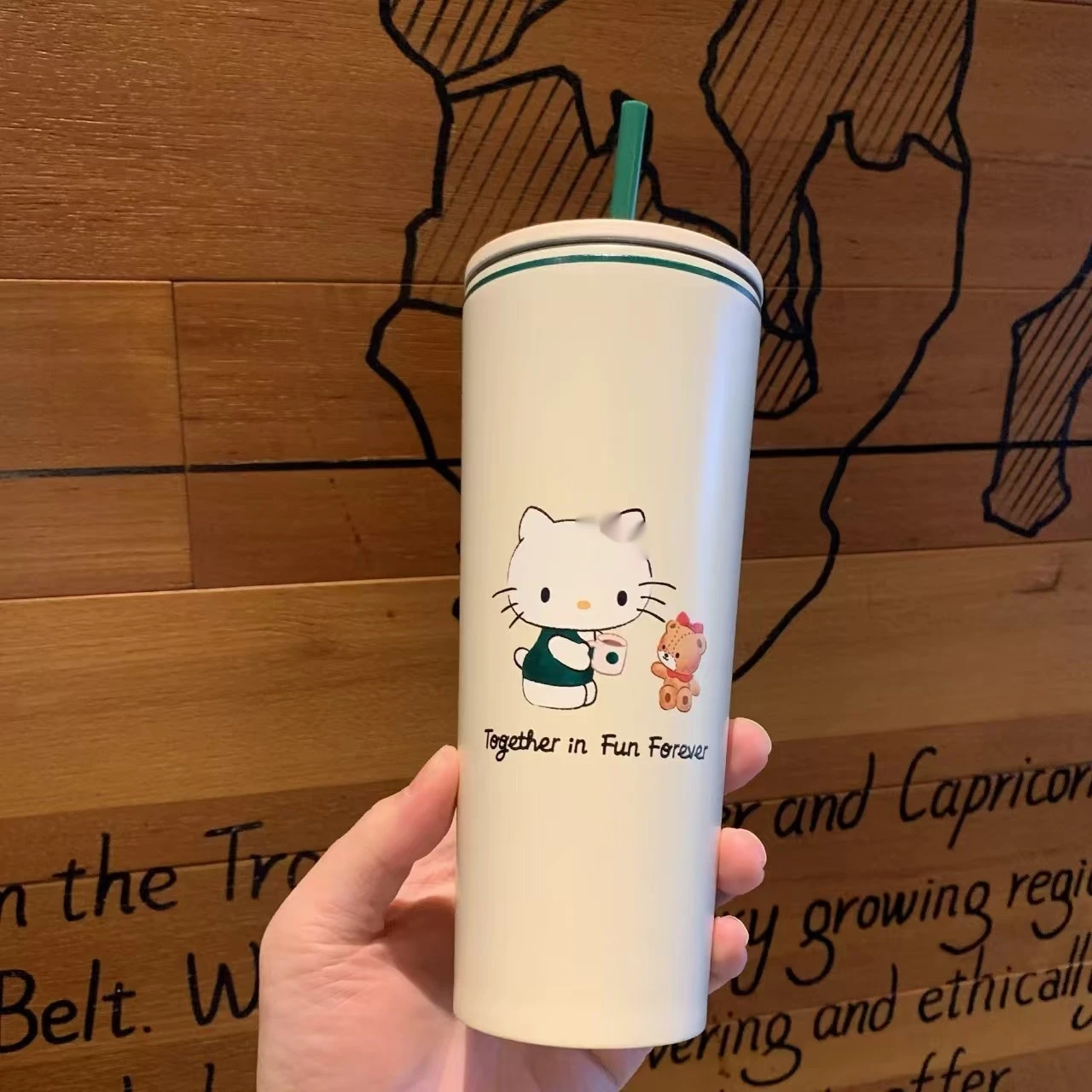 Description Picture 4 of itemNew Cute Cartoon Cat Insulated Cup With Simple And High Beauty Stainless Steel Straw Cup Portable Travel And Camping Goods