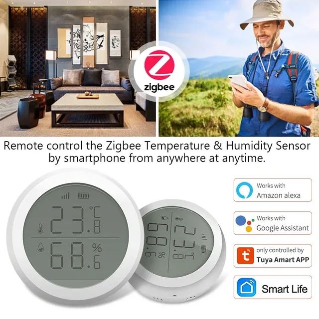 Tuya Smart ZigBee Temperature And Humidity Sensor Wireless LED Screen Display Working With Google Assistant Tuya Zigbee Hub 5