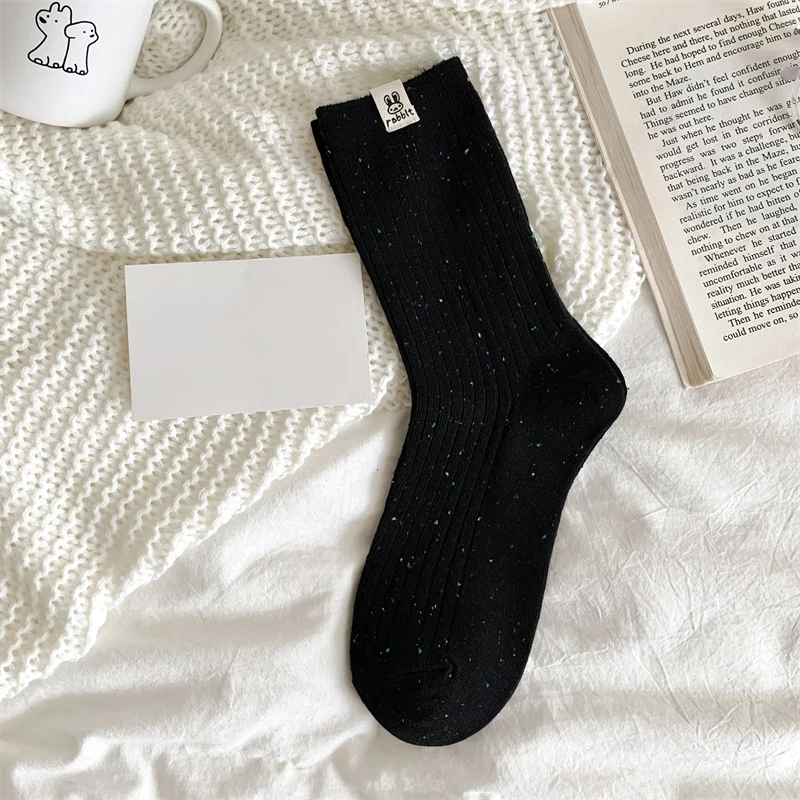 Trendy Korean-Style Women's Cartoon Dots Crew Socks - Comfortable, Breathable, and Colorfully Warm