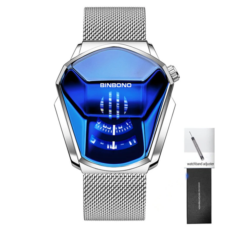 BINBOND Men's Stylish Luminous Quartz Watch with Steel Mesh Band and Touch Screen