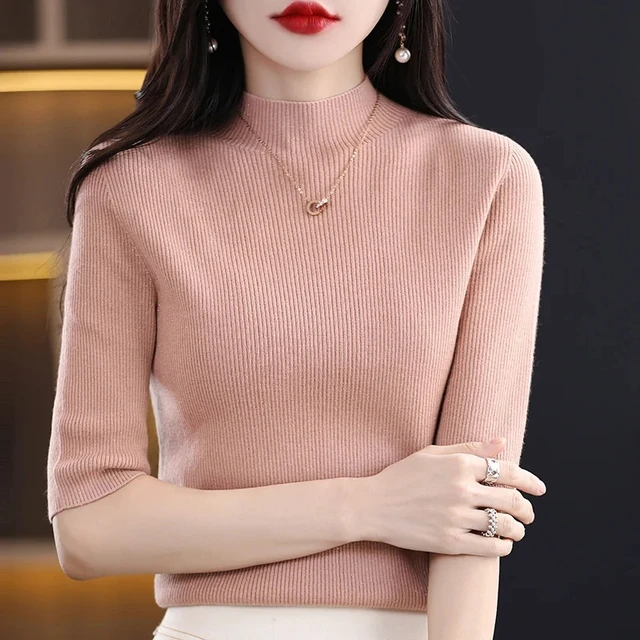 2024 Spring Summer New Women Korean Pullover Sweaters Short Sleeves O-Neck Bottoming Shirt Knitwear Sweater Female Jumper 3