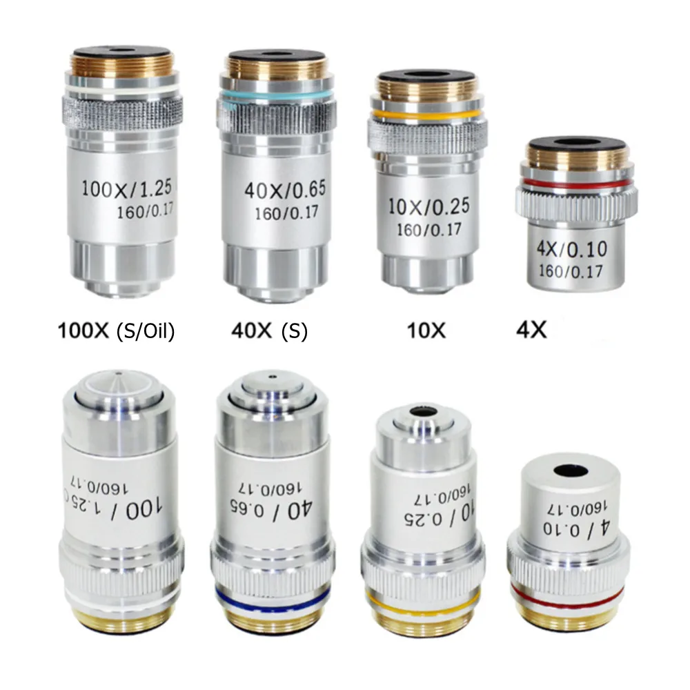 

4X 10X 20X 40X 100X Microscope Objectives All Metal 195 Achromatic Objective
