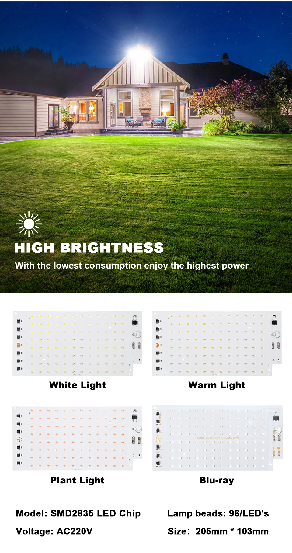 Description Picture 3 of item2pcs/lot 100W LED Flood Light Chip SMD 2835 Outdoor Floodlight AC 220V-240V For LED Street Lamp Landscape Lighting