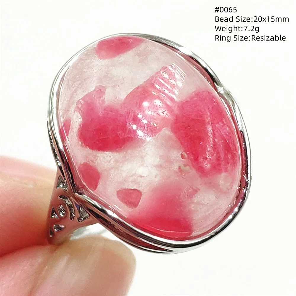 Natural Rose Rhodonite Adjustable Ring Jewelry Women Clear Beads Oval ...