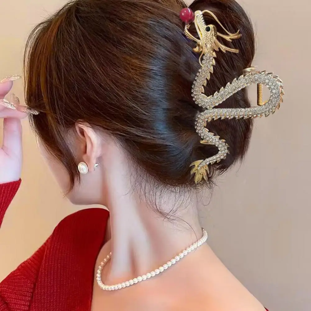 

Bright Color Hair Clip Dragon Shape Rhinestone Hair Claw Anti-slip Grip Styling Tool for Women New Year Hair Clip with Strong