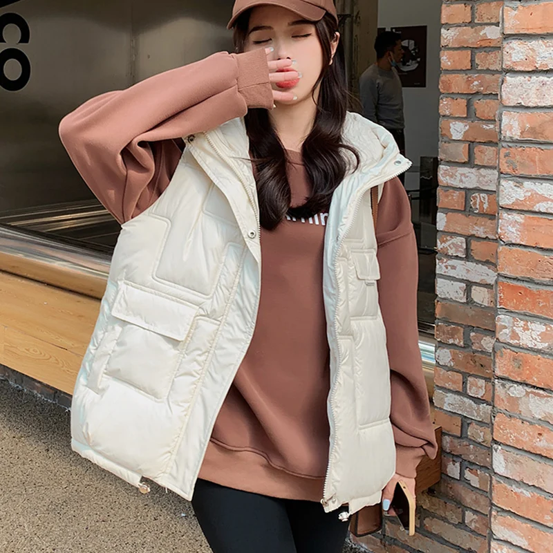 

New Down Cotton Vest Women Autumn Winter 2023 Korean Parkas Sleeveless Vests Tops Loose Outerwear Female Waistcoat Bread Jacket