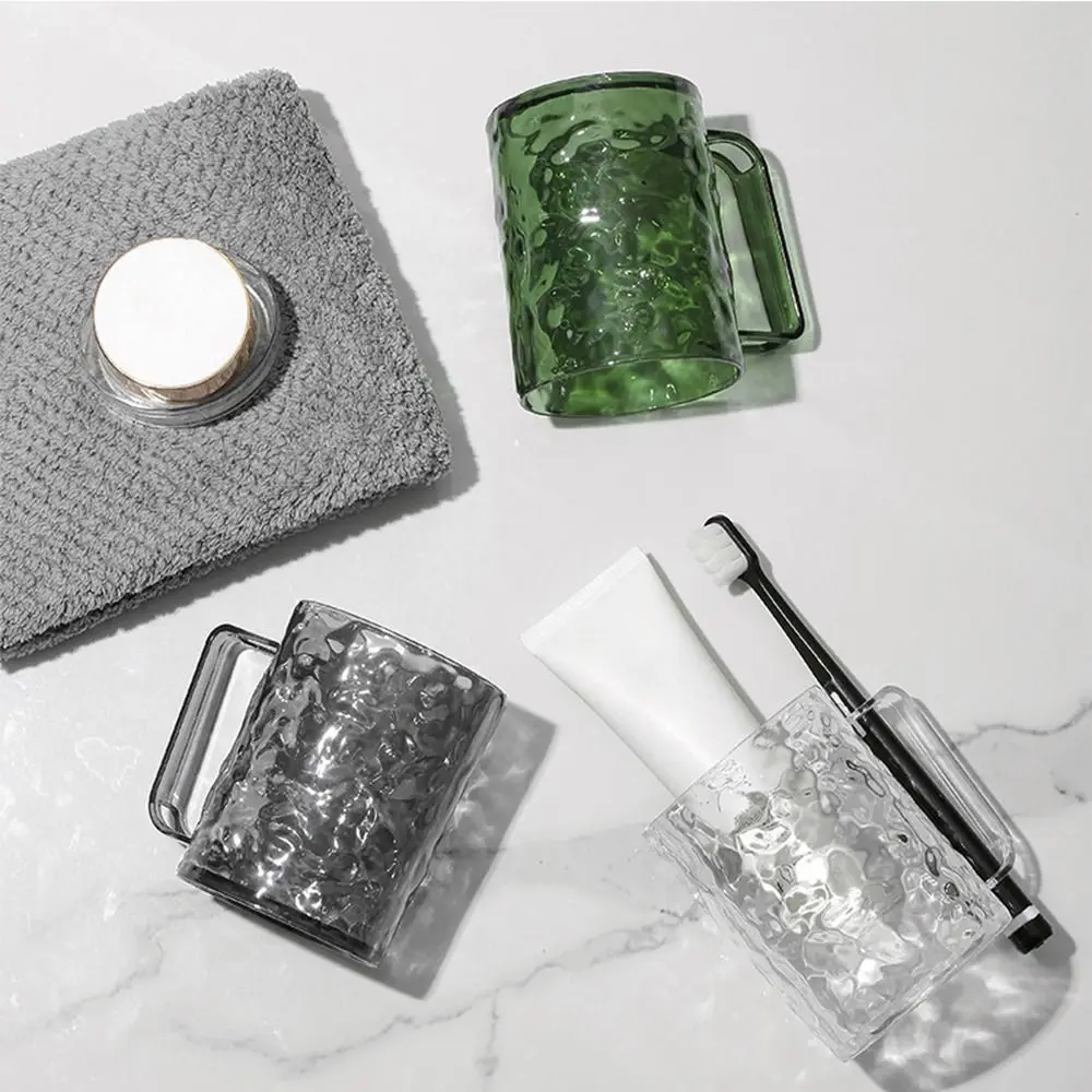 Fashion Plastic Mouthwash Transparent Glacier Pattern Holder With Handle Toothbrush Cup Home Bathroom_voghion.com