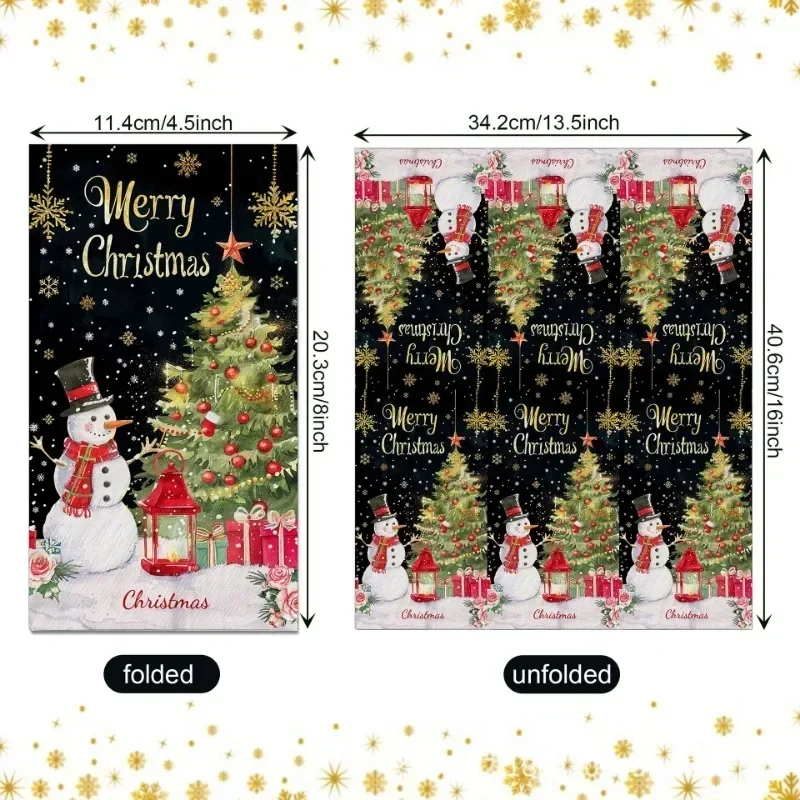 20pcs 34.2*40.6cm 2Ply Christmas Snowman Long Paper Napkin Large Size Party Table Paper Black Gold Christmas Tree Placemat