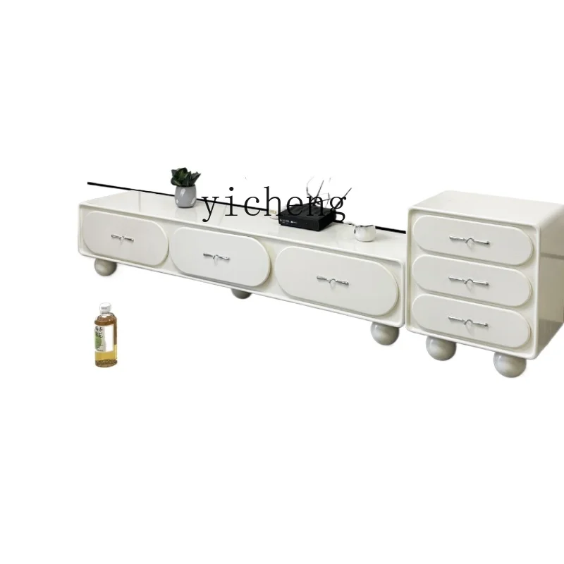 

ZF TV Cabinet Cream Style White Small Apartment Living Room Home Tea Table Combination Locker