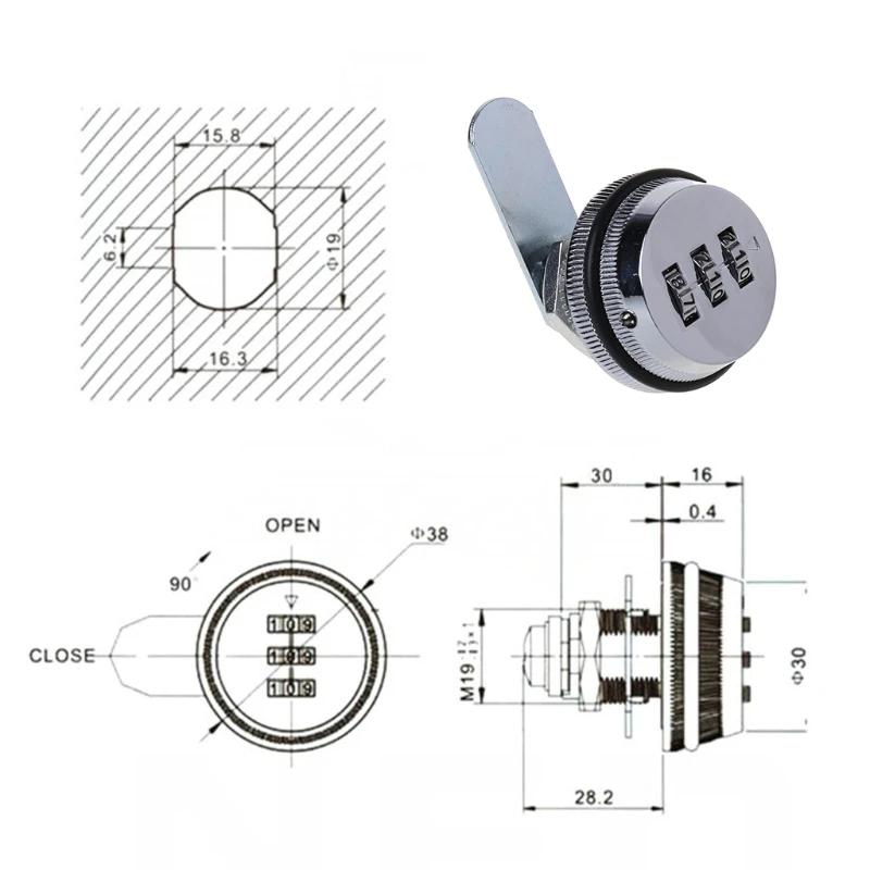 Drawer lock 3-Digit combination letter box locks zinc alloy drawer locks security lock for secure important files and drawers