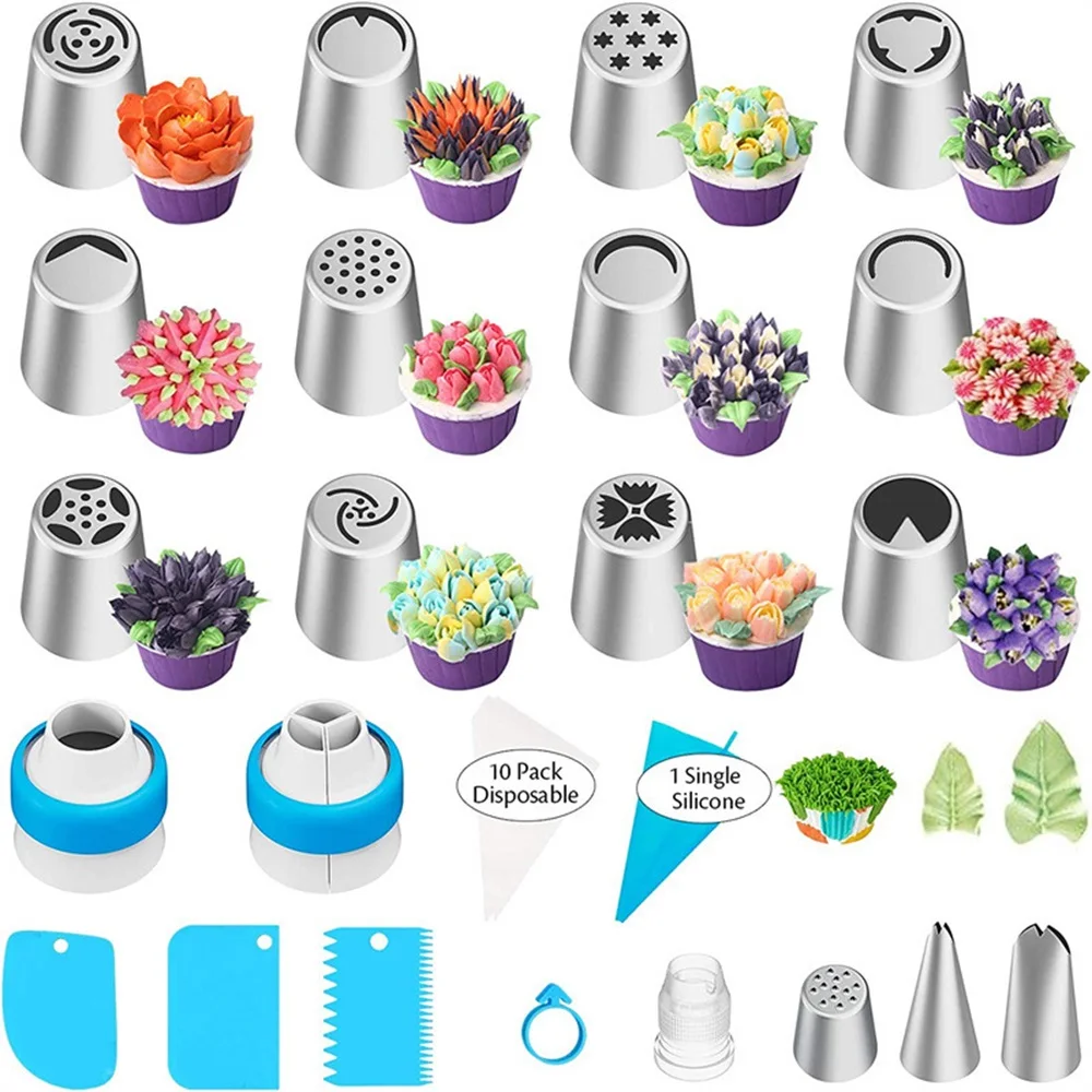 33pcs Russian Tulip Frosting Piping Nozzle Pastry Cream Tip Stainless Steel Nozzle Set Candy Decorating Utensils Baking CakeTool cake decorating tip set baking supplies cake icing nozzles baking nozzle set cake decorating nozzle set