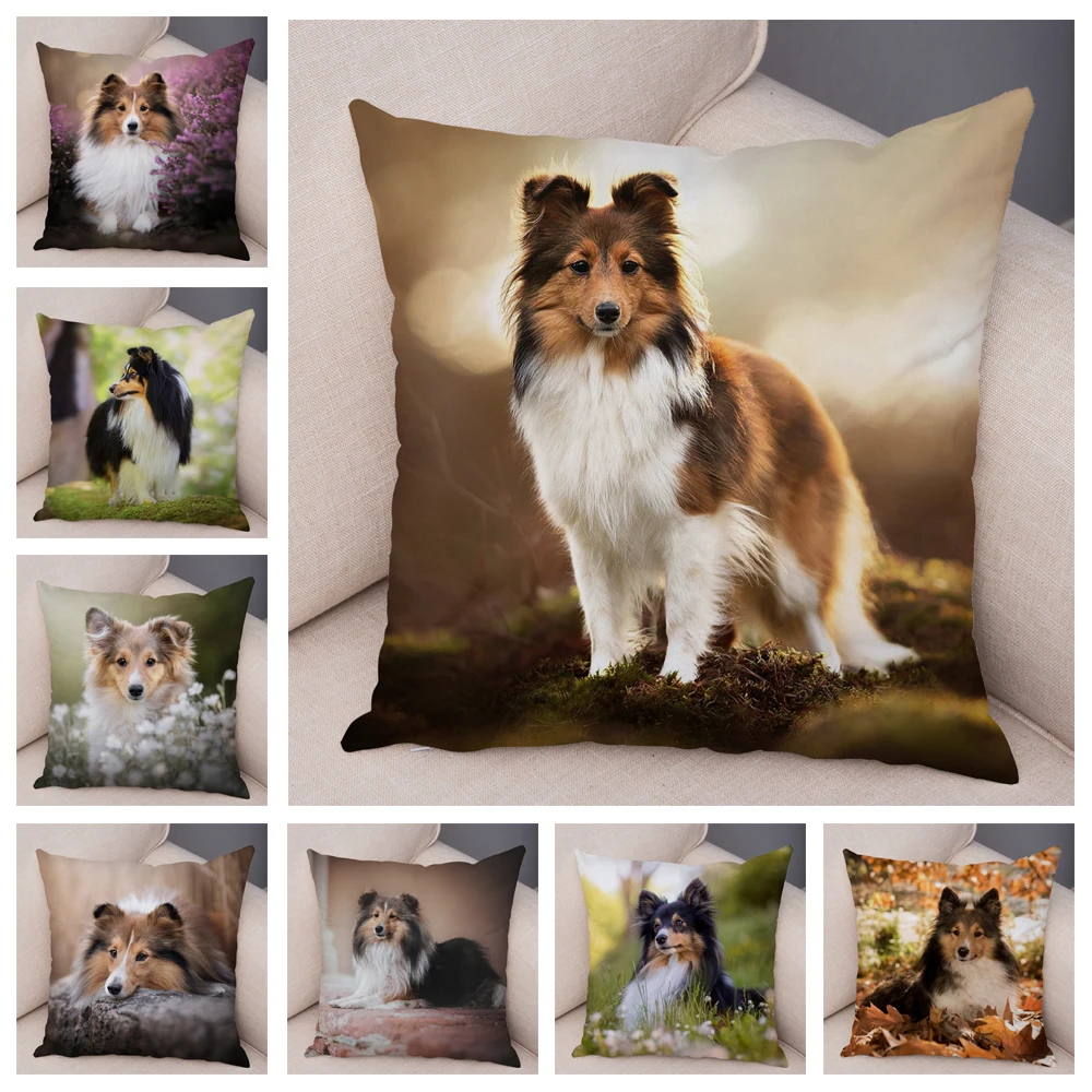 

Cute Pet Animal Dog Soft Plush Pillow Case for Home Sofa Car Decor Cushion Cover Printed Shetland Sheepdog Pillowcase 45x45cm
