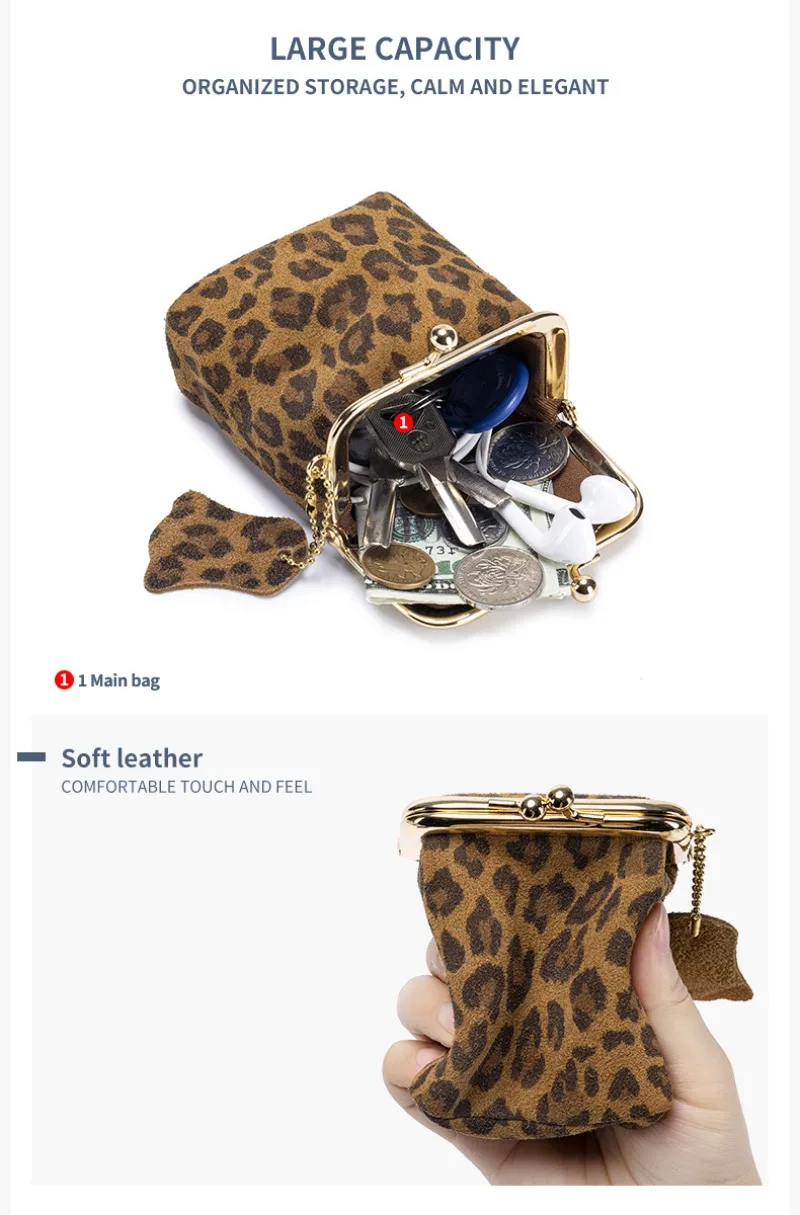 Leopard print leather coin purse open view