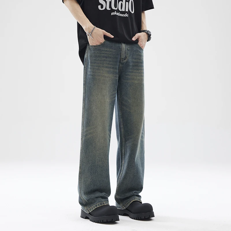 2024Spring and Summer American RetrocleanfitJeans Men's Straight Loose TeenvibeCouple Mop Pants Casual Jeans