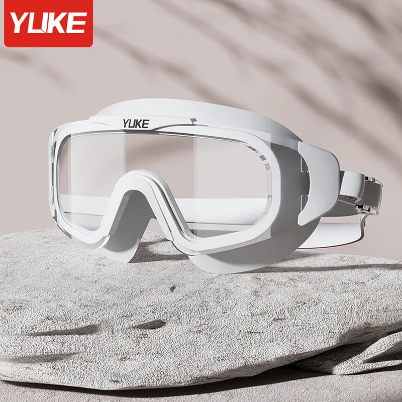 YUEK 대형 프레임 전문 성인 수영 고글 귀마개 방수 안개 방지 HD 수영 안경 남성 여성 수영장 안경
