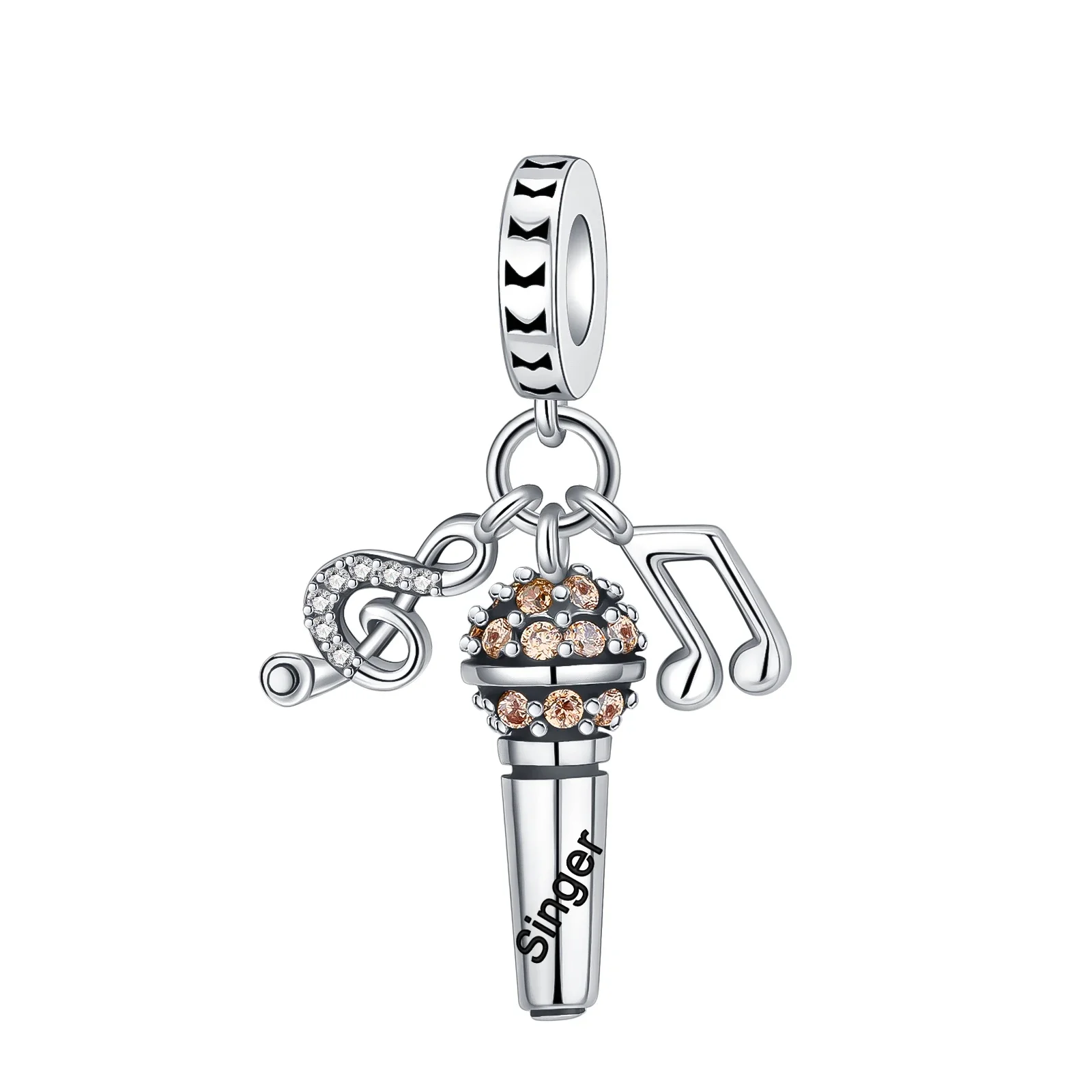 

925 Sterling Silver Diamond Microphone Musical Charms Fit Original Pandora Bracelet Charm Beads Necklace Diy Women Jewelry