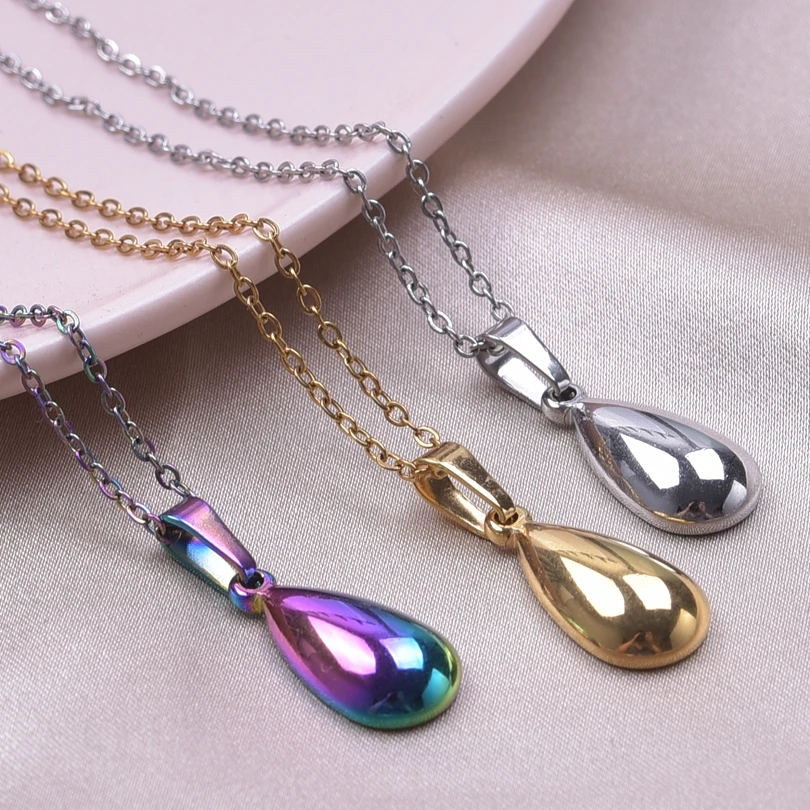 

2pcs Creative Water Drop Pendant Necklace For Women Men Stainless Steel Vintage Gothic Party Necklace Jewelry Gift Free Shipping