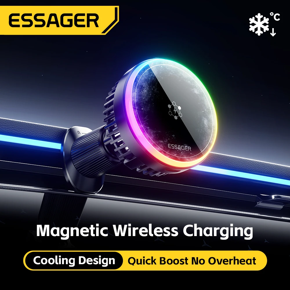 Essager Cooling Magnetic Car Wireless Charger with 15W Fast Charging and 360° Rotation