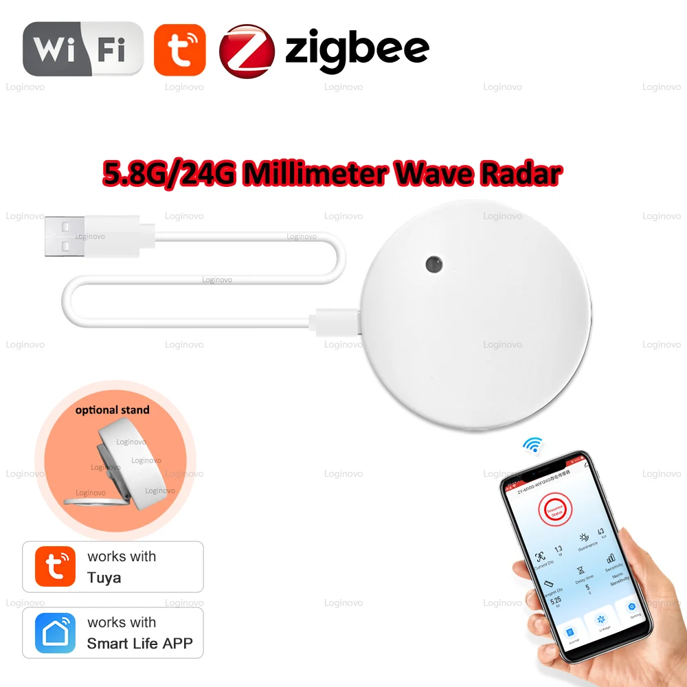 Tuya WiFi /Zigbee Human Presence Detector Smart Human Body PIR Sensor 5.8G 24G Microwave Radar Detector Luminance Motion Sensors