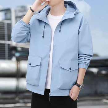 خريف جديد الرجال سترات خفيفة الوزن في الهواء الطلق فضفاضة عادية تنوعا معطف مريح سترة واقية سترة مقنعين ملابس العمل معطف الرجال 4