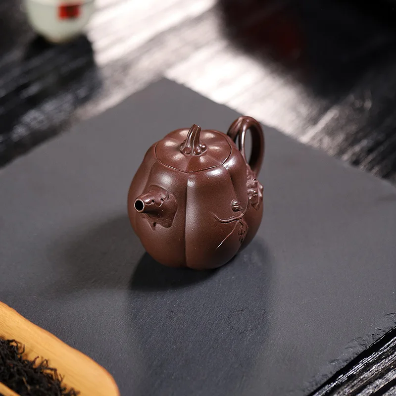 Chinese Style Pumpkin Shaped Teapot, Purple Clay Original ore old purple mud, Kung Fu Home Supplies Pure Handmade, Tea Pots, 1Pc