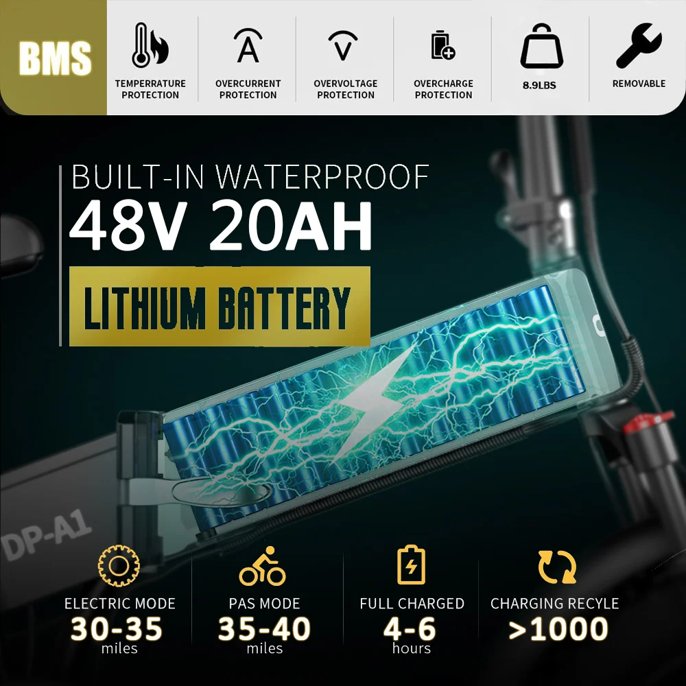 ZPW A1 Ebike 1000W 전기 성인용 자전거 자전거 48V20AH 접이식 전기 자전거 20 인치 팻 타이어 전기 자전거 E- 자전거